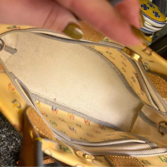 Vintage Dooney & Bourke Yellow Multicolor Logo Tote - Picture 6 of 16